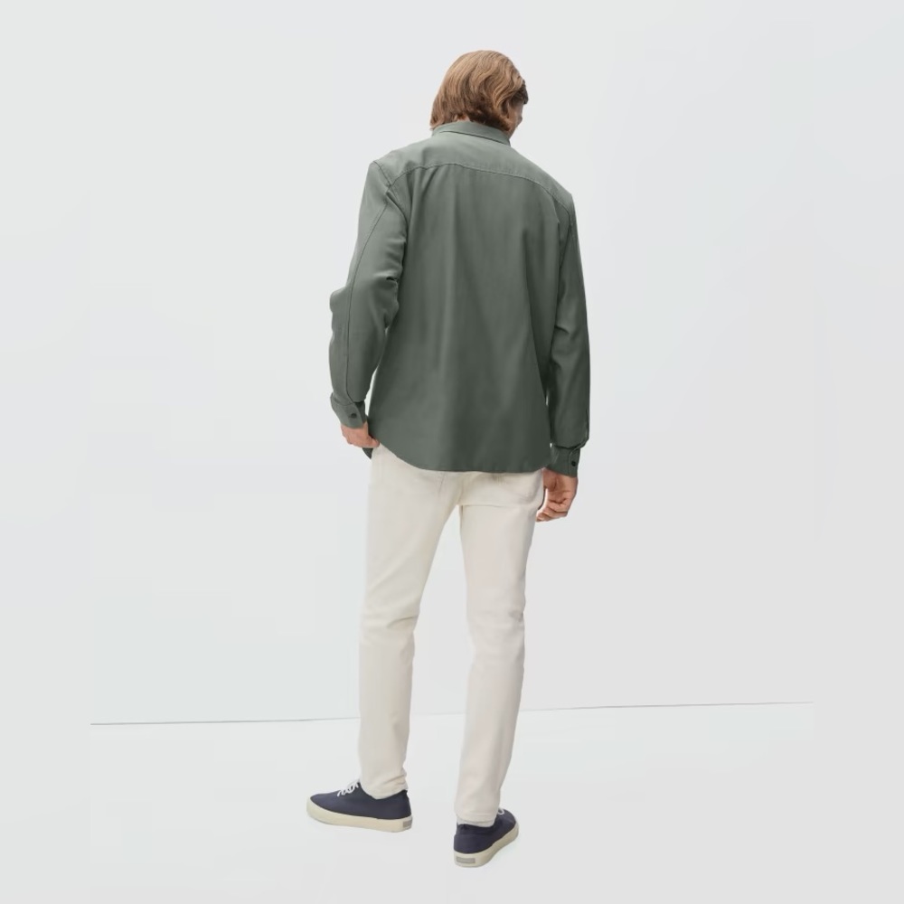 Everlane The Quarter Zip Popover Shirt Dark Sage Green Medium Mens - Picture 3 of 6